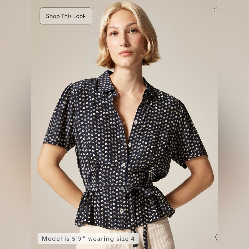 J. Crew Navy Button-Down Shirt with White Floral Print